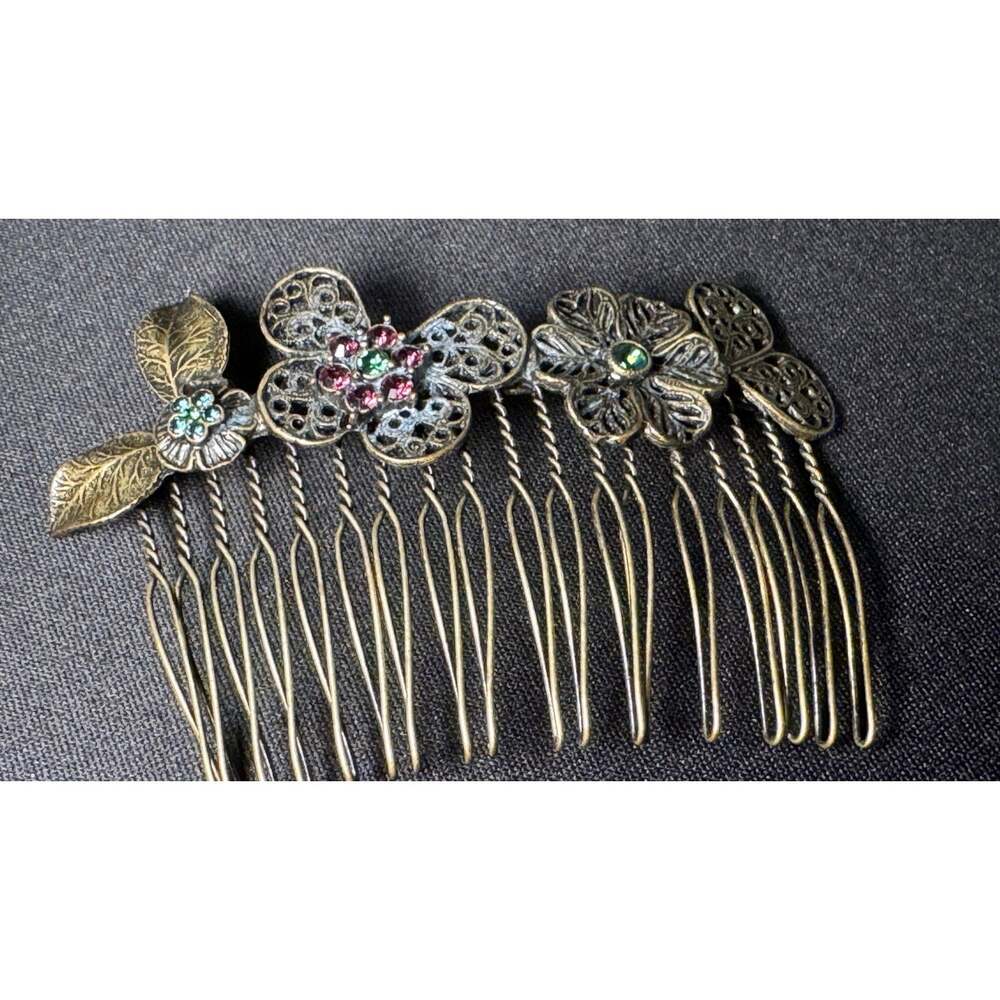 Vintage Hair Comb Flowers & Rhinestones